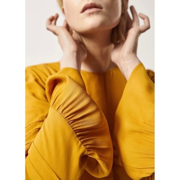 𝅺MASSIMO Dutti | Nwt Mustard Yellow Ruffle Blouse Size 8 - Picture 3 of 11